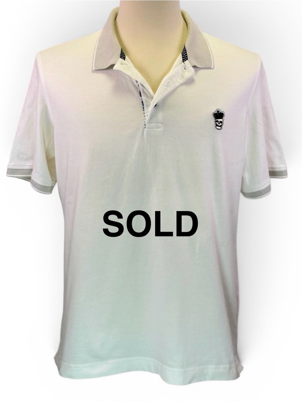 Robert Graham White Skull Crown Polo Shirt Classic Fit Paisley Trim Men's XL